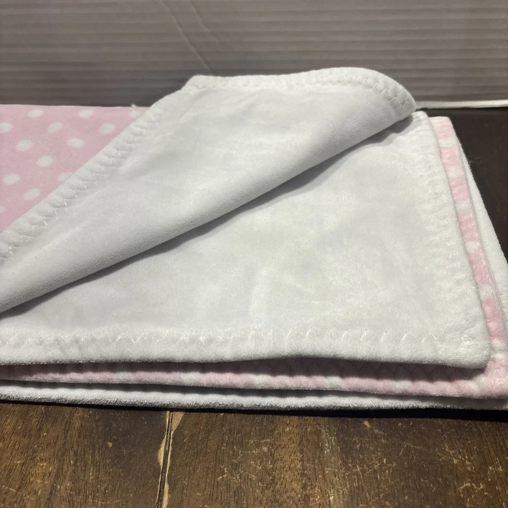 Beansprout Pink White Polka Dot Baby Blanket Plush Security Lovey 30x35